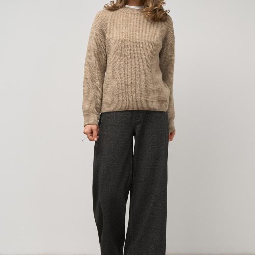 Merino Wool Crewneck Sweater Soft Rib Knit Pullover