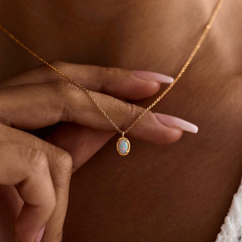 Dainty Opal Necklace 14k Gold October Birthstone Gift