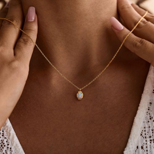 Dainty Opal Necklace 14k Gold October Birthstone Gift