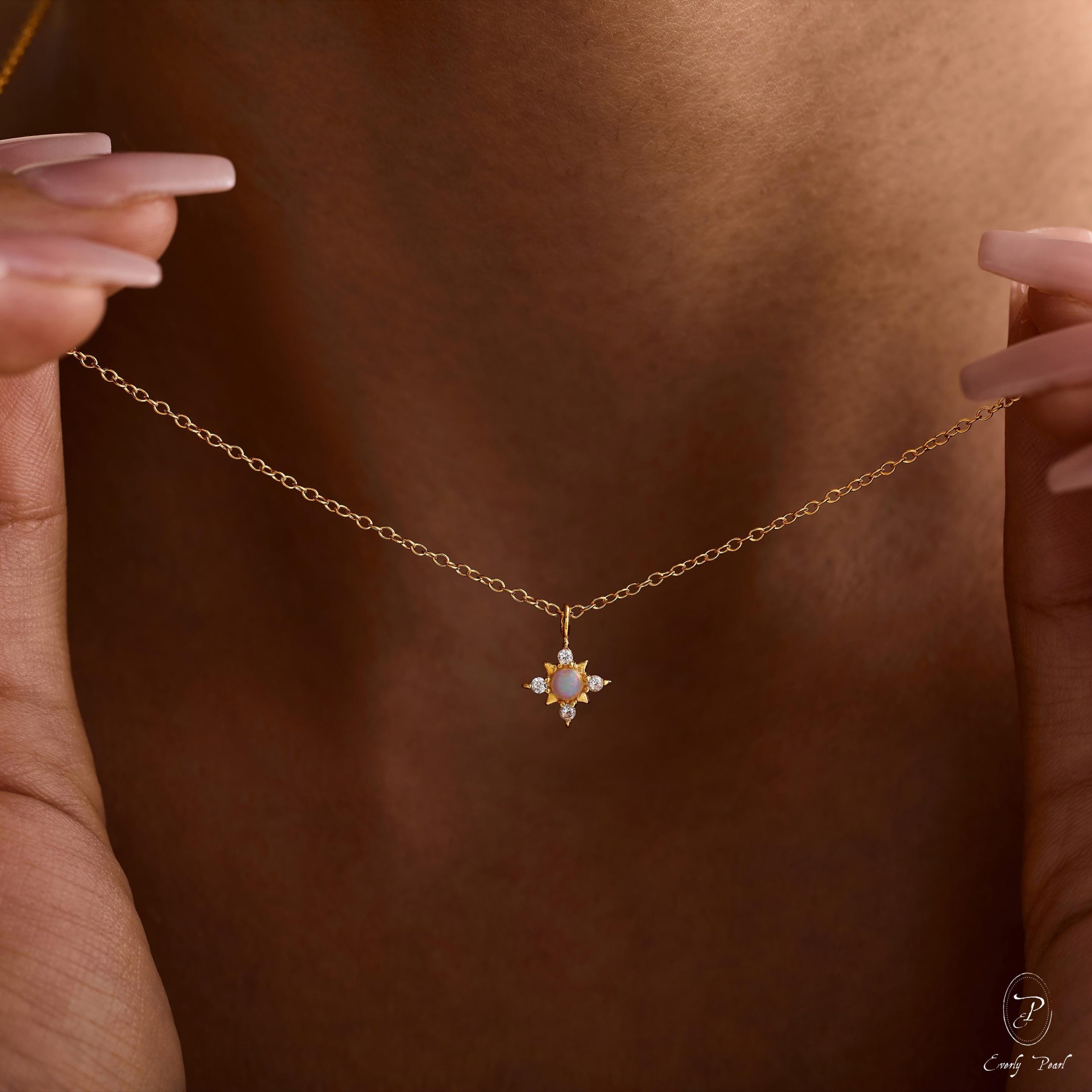Opal Star Necklace Gold October Birthstone Celestial Jewelry