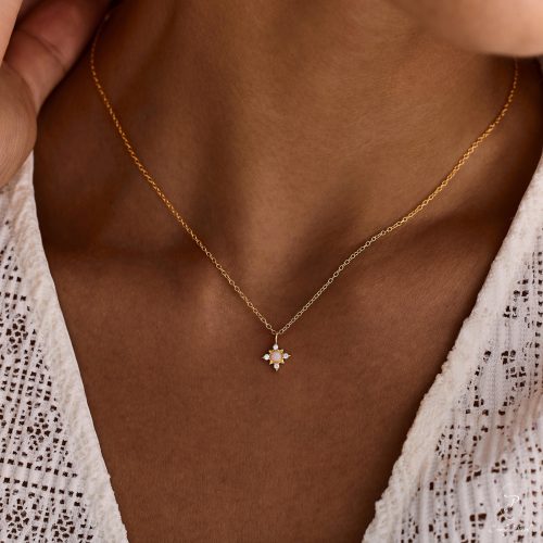 Opal Star Necklace Gold October Birthstone Celestial Jewelry