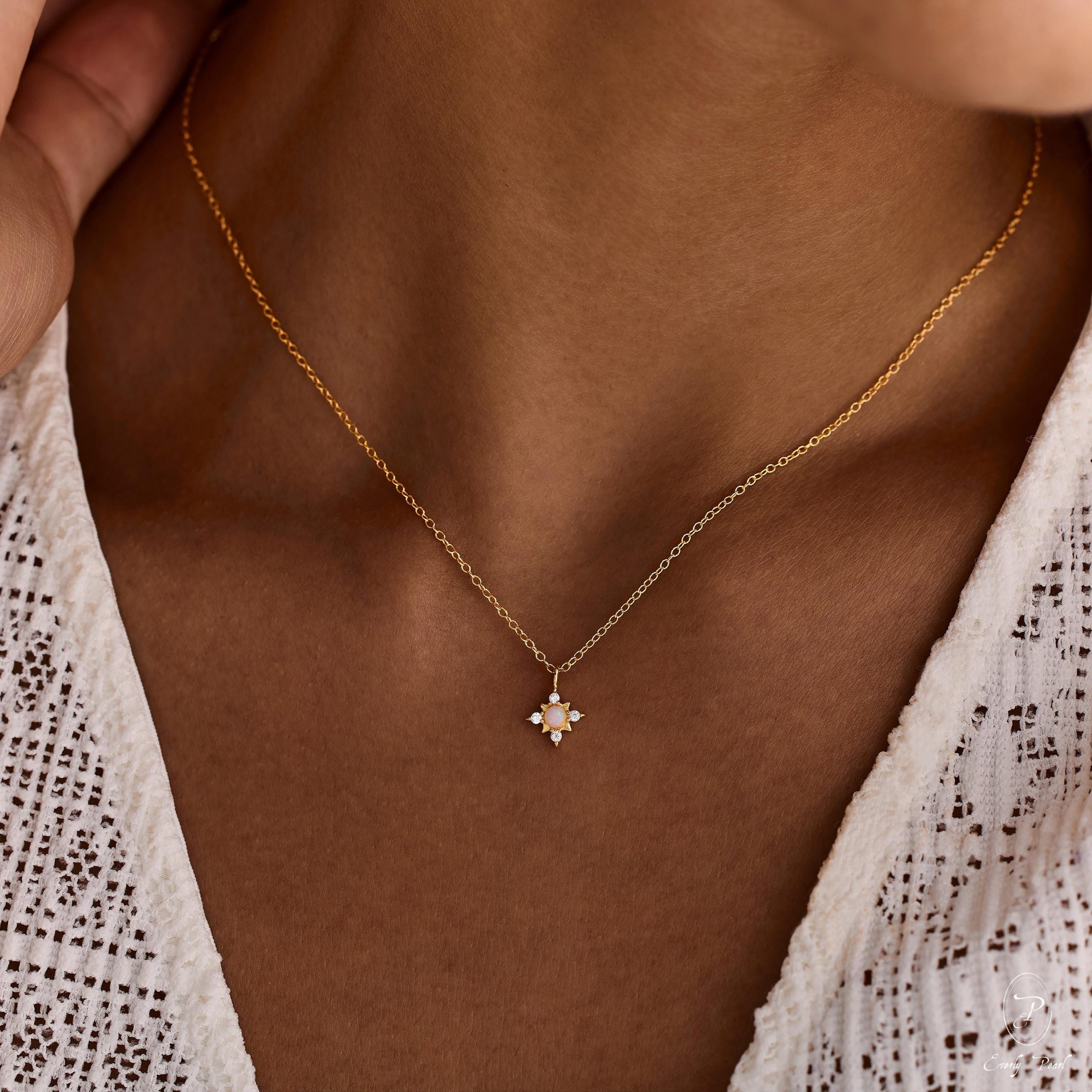 Opal Star Necklace Gold October Birthstone Celestial Jewelry