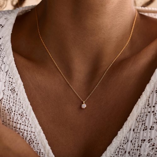 Dainty Opal Necklace Minimalist Pendant October Birthstone Jewelry