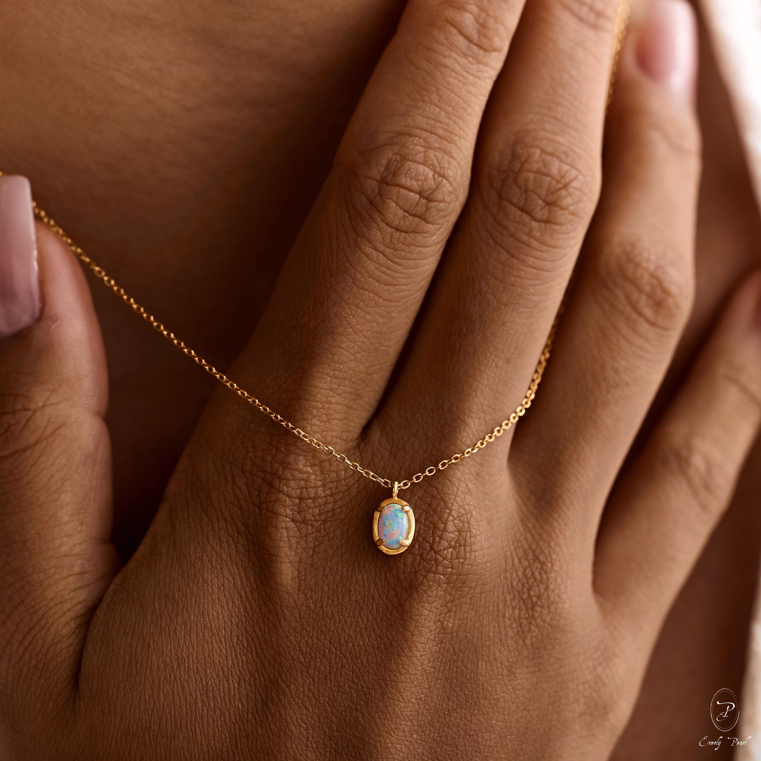 Dainty Opal Necklace 14k Gold October Birthstone Gift