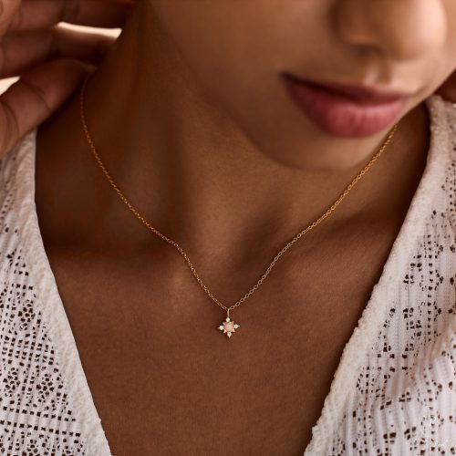 Opal Star Necklace Gold October Birthstone Celestial Jewelry