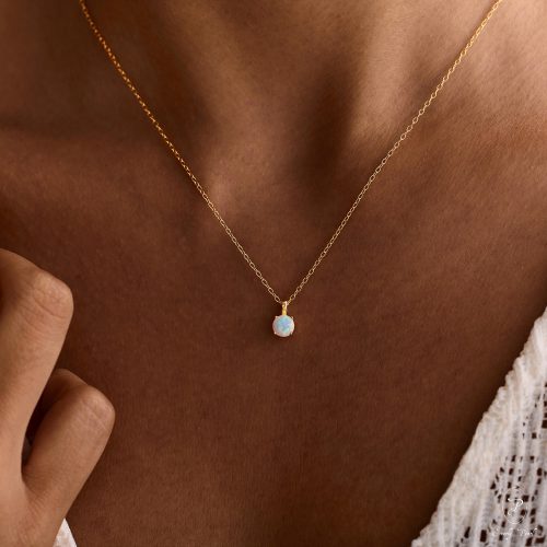 Dainty Opal Necklace Minimalist Pendant October Birthstone Jewelry