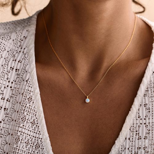 Dainty Opal Necklace Minimalist Pendant October Birthstone Jewelry