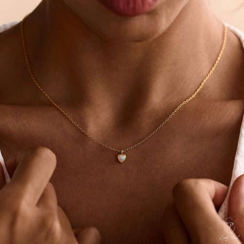 Heart Opal Necklace Dainty Gold Pendant October Birthstone