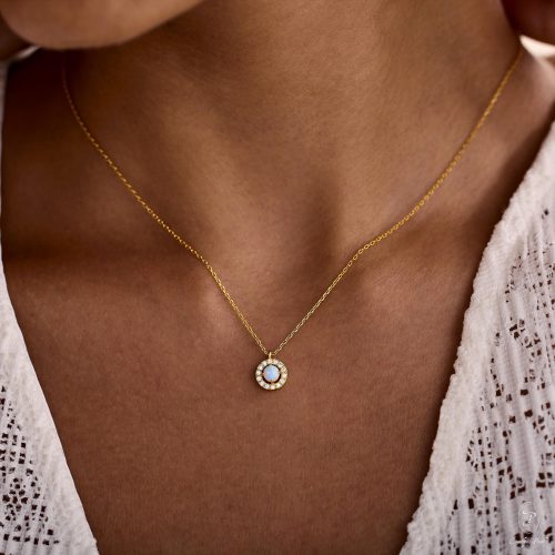 Opal Pendant Necklace Sterling Silver Gold October Birthstone