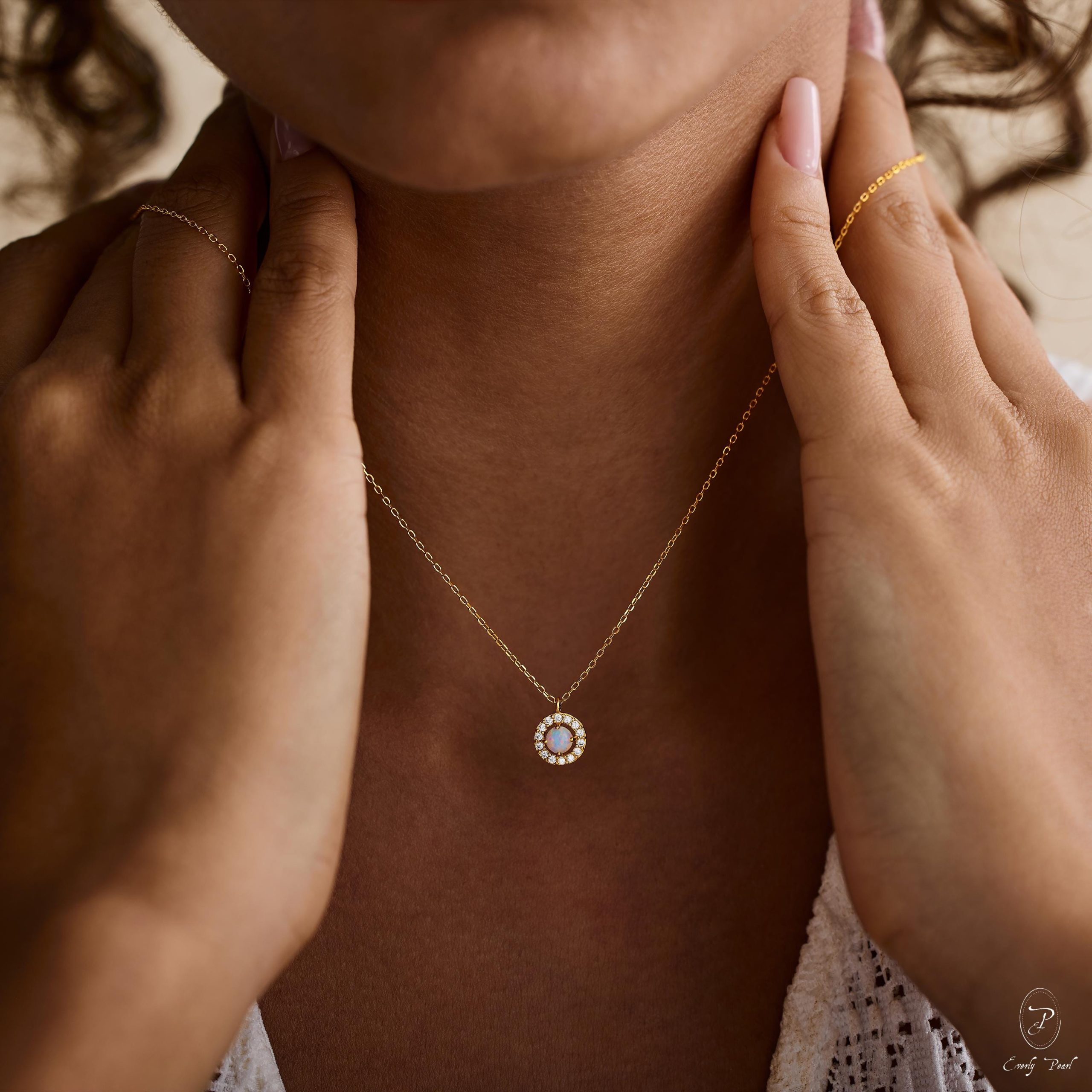 Opal Pendant Necklace Sterling Silver Gold October Birthstone