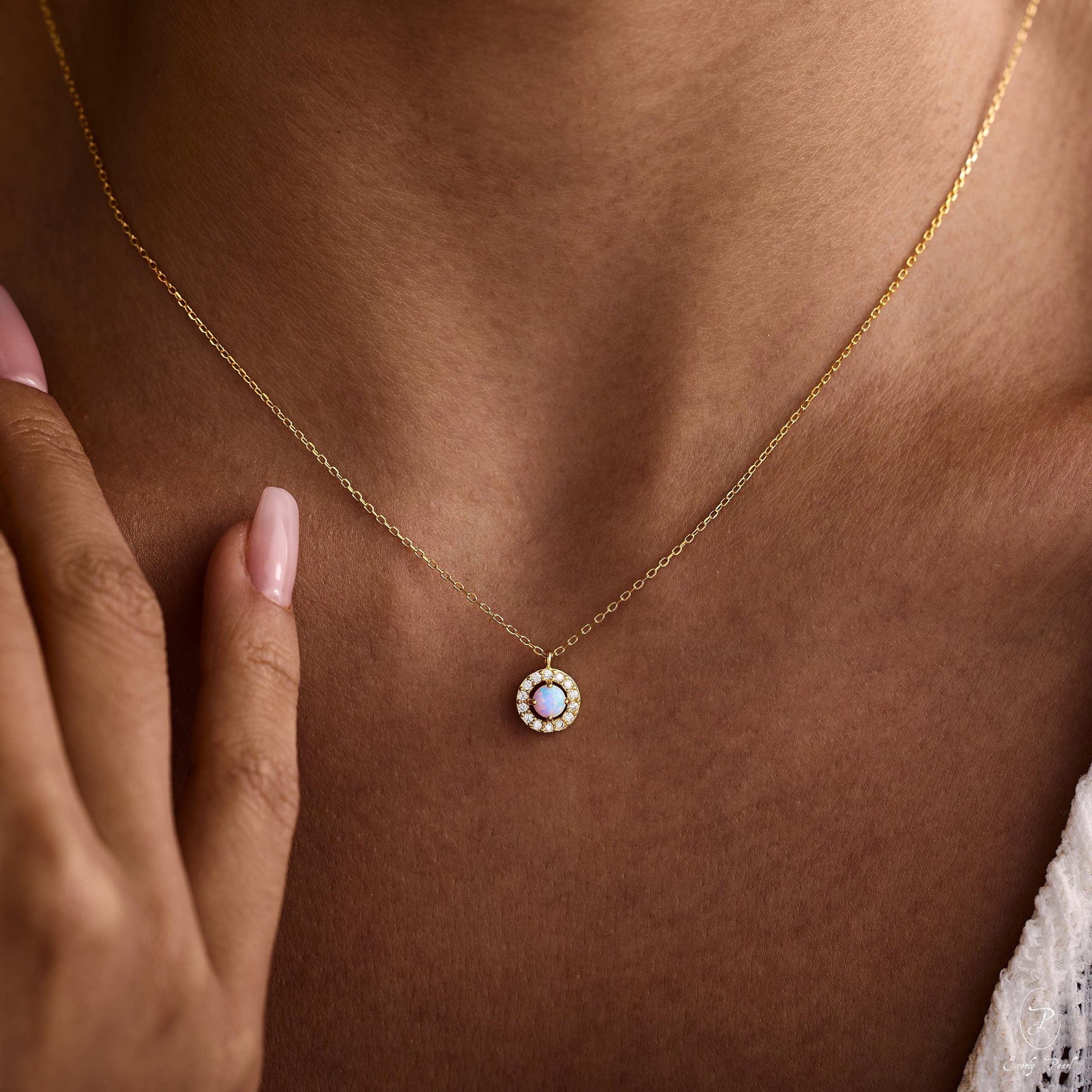 Opal Pendant Necklace Sterling Silver Gold October Birthstone